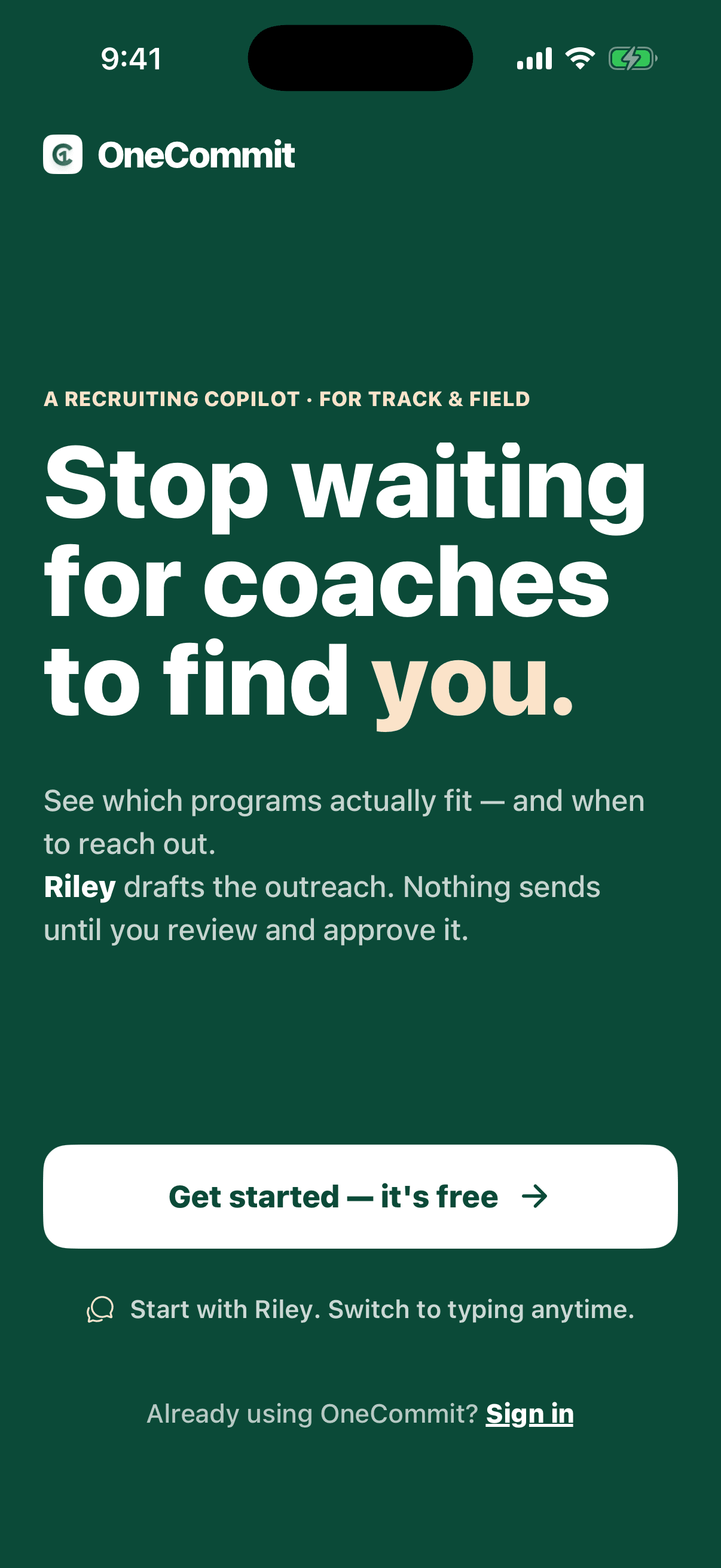OneCommit welcome screen